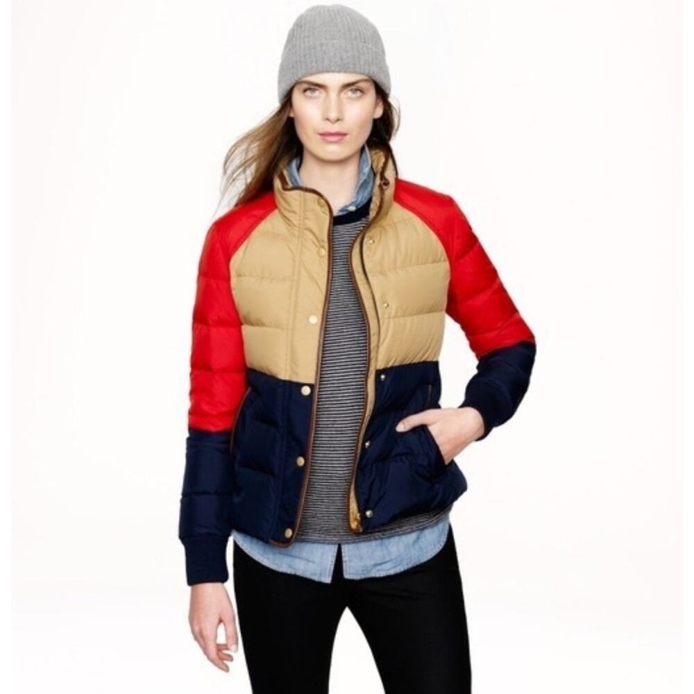 J.Crew Alpine Puffer Down Jacket Winter Colorblock XS